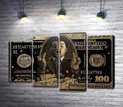 Модульная картина Wolfie: Золотая банкнота Волк с Wall-Street 100x64 см Модуль №3 (006266)