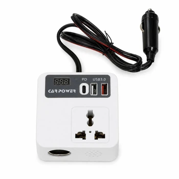Автоинвертор Car Power 100 Вт для 12/24 В, выход 110/220 В, розетка, USB, USB 3.0, Type-C PD, дисплей