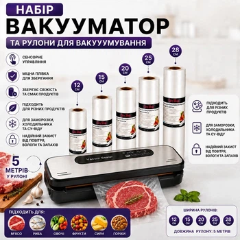 Набор для вакуумирования Comshop Вакууматор - Сухой и Влажный Режимы + Набор 5 рулонов