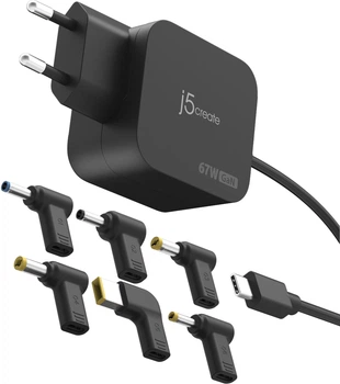 Комплект заряджання j5create JUP1565DCE-EN USB-C 67W GaN PD 6 DC Connectors Чорний (JUP1565DCE-EN)