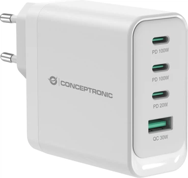 Ładowarka Conceptronic ALTHEA22W100 3xUSB-C + USB-A 100W GaN PD 3.0 PPS QC 3.0 Biała (ALTHEA22W100)