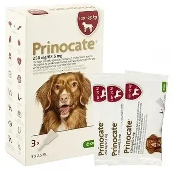 Принокат (Prinocate) KRKA для собак 10–25 кг — капли на холке от блох, клещей и гельминтов, 3 пипетки