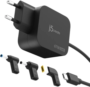 Комплект заряджання j5create JUP1565DCE3A-EN USB-C 67W GaN PD 3 DC Connectors Чорний (JUP1565DCE3A-EN)