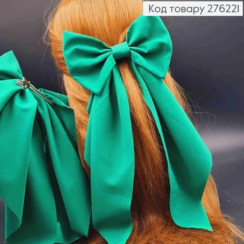 БАНТ ЗЕЛЕНЫЙ, на заколке стрела 7,5см, стрейч котон, размер 15*36см, ручная работа