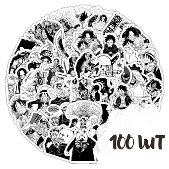 Набір аніме наклейок Ван Пис (One Piece) — 100 шт. чорно-білі вінілові стікери