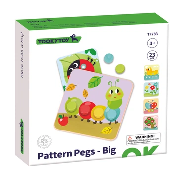 Деревянная мозаика с крупными фишками Tooky Toy "Pattern Pegs - Big" с карточками-шаблонами (23 элемента)