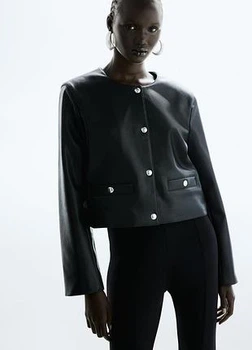 Жакет з екошкіри на кнопках чорний H&M розмір S
