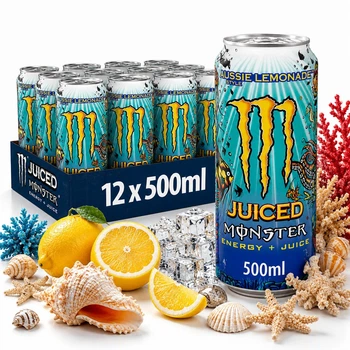 Упаковка безалкогольного енергетичного напою Monster Energy Aussie Lemonade Style Juiced 500 мл х 12 енергетик