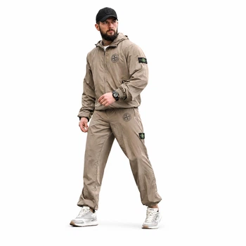 Чоловічий спортивний костюм Stone Island TR6848 бежевий плащівка жатка куртка та штани L