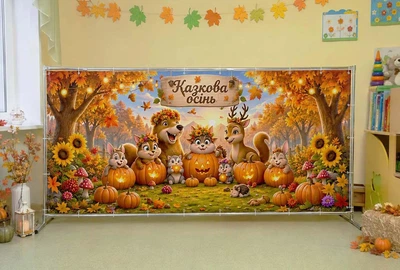 Банер осінній для фотозони PHOTODECOR «Казкова осінь з тваринами» 1 кв.м.