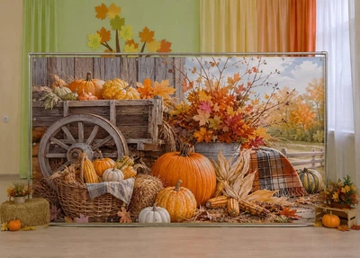 Банер осінній для фотозони PHOTODECOR «Віз з гарбузами на осінньому тлі» 1 кв.м.