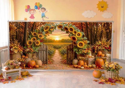 Банер осінній для фотозони PHOTODECOR «Соняшникива арка з гарбузами» 1 кв.м.