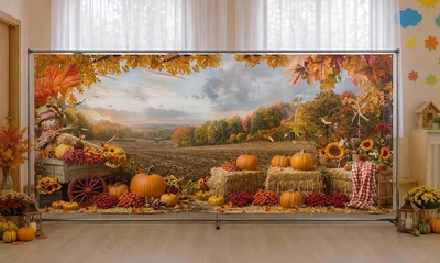 Банер осінній для фотозони PHOTODECOR «Осінній куточок з гарбузами та соняшниками» 1 кв.м.