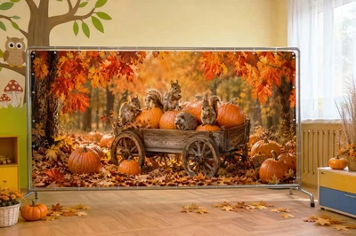 Баннер осенний для фотозоны PHOTODECOR «Тыквы и Ёж с Белками» 1 кв.м.