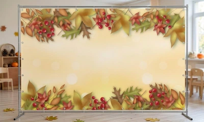 Баннер осенний для фотозоны PHOTODECOR «Осенний фон с листьями и калиной» 1 кв.м.