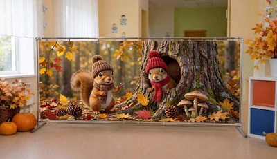 Баннер осенний для фотозоны PHOTODECOR «Осенний лес с белками» 1 кв.м.