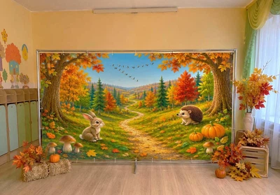 Баннер осенний для фотозоны PHOTODECOR «Животные на лужайке 1» 1 кв.м.