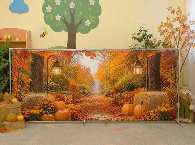Баннер осенний для фотозоны PHOTODECOR «Осенняя аллея с тыквами и фонарями» 1 кв.м.
