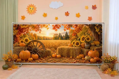 Баннер осенний для фотозоны PHOTODECOR «Теплая осенняя локация с тыквами» 1 кв.м.