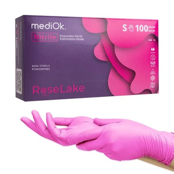 Рукавички нітрилові оглядові, нестерильні, MediOk Rose Lake, без пудри, колір яскраво рожевий, розмір S