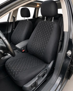 Чехлы на сиденья для FIAT Tipo (II) (Фиат Типо II), универсальные, ткань + алькантара, комплект, черные с серой нитью
