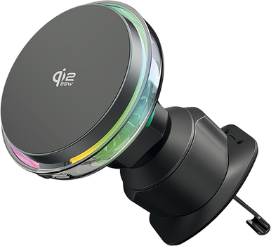 Автотримач для телефону з бездротовою зарядкою Proove Light Crystal Qi2.2 25W Gray (665670010)