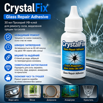 Прозорий УФ-клей для ремонту скла CrystalFix Glass Repair Adhesive Клей з високою адгезією для скла 30 мл Полімер