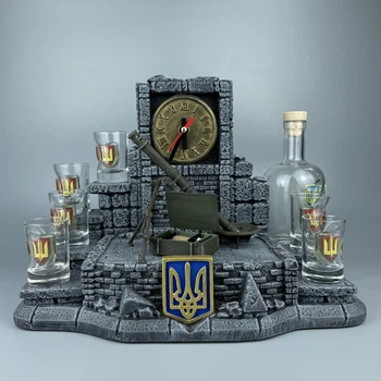 Сувенірний мінібар з моделлю міномета 82 мм з пляшкою та чарками зі вставками (11349-2)