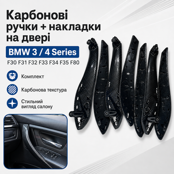 Комплект карбоновых ручек дверей и наружных накладок BMW F30 F31 F32 F33 F35 F80 F82 F83, 8 элементов