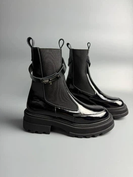 Ботинки женские весенне-осенние KATI SHOES из лакированной кожи 41 р. черные 315 (6219)