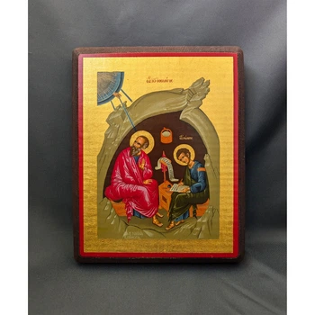 Писаная икона святой Иоанн Богослов и Прохор на Патмосе 16×20 см