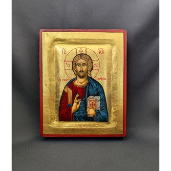 Писаная греческая икона Иисуса Христа Вседержителя 13×16 см