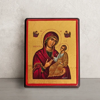 Греческая писаная икона Божией Матери Одигитрия (Путеводительница) 16×20см
