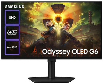 Монітор 27" Samsung Odyssey OLED G6 (LS27HG610SIXUA) -- Quantum Dot OLED QHD (2K) / 240Hz / 0.3 ms / 99% DCI-P3 / G-Sync /  FreeSync Premium / HDR10+ Gaming / PIVOT