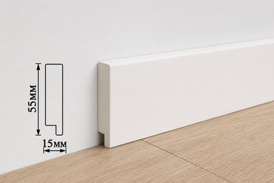 Дюрополимерный плинтус UMI «Белый» 55×2900×15 мм, арт. UMI5515P-A113