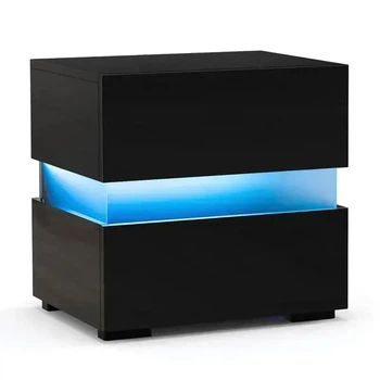 Комплект из 2 прикроватных тумб с LED-подсветкой, 35×45×45 см, черный