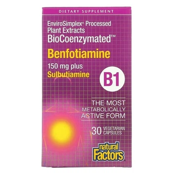 Бенфотиамин 150 мг Natural Factors B1 Benfotiamine Plus Sulbutiamine 30 капсул