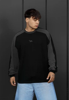 Лонгслів Чоловічий Стаф Чорний Та Темно-сірий Оверсайз З Логотипом Staff Black & Dark Gray Logo L (402844)