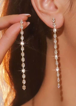 Сережки женские длинные с камушками Fashion Jewelry Золотистые 19370