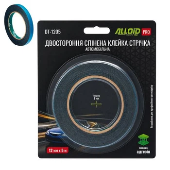 Alloid Pro. Скотч двухсторонний на вспененной основе 12мм х 5м, синий ПЭ лайнер (блистер)