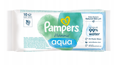Дитячі вологі серветки Pampers Harmonie Aqua, 10 шт, без спирту та ароматизаторів