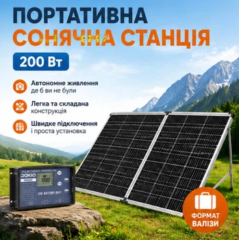 Туристична сонячна електростанція Dokio 200 Вт контролер 20А Портативні сонячні панелі для походів та туристів