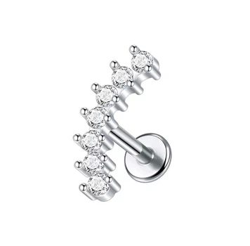 Сережки лабрет для пірсингу губ або хряща вуха Asteel 0884 накрутка кластер з цирконами 8 мм