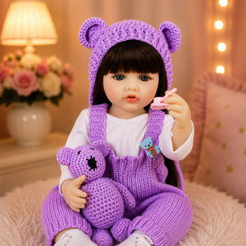 Реалістична лялька реборн Reborn Baby Doll Livia 55 см – дівчинка з темним волоссям та аксесуарами, можна купати (RB098)