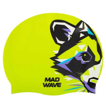 Шапочка для плавания силиконовая юниорская енот Mad Swim 057102 Neon Green-Multicolor