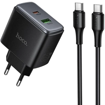 Сетевое зарядное устройство HOCO C158A Upgrade PD45W(1C1A) charger(EU) Black