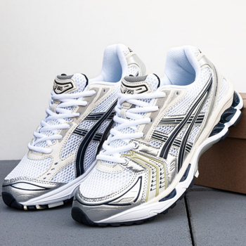 Кроссовки мужские и женские Asi Gel-Kayano 14 White Silver Black / Аси гель каяно 14 белые серебряные черные 36
