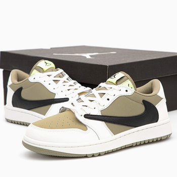 Кроссовки мужские и женские Ni Jord 1 Low x Travis Scott Golf White / Най Джор белые оливковые 42