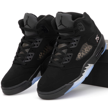 Кросівки чоловічі Ni Air Jord 5 Black White / Най аір Джор 5 чорні з білим високі 45