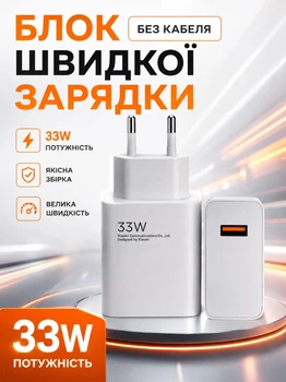 Швидка зарядка для телефону USB 33w quick fast charge pd мережевий зарядний пристрій 33 вт СЗУ адаптер блок живлення юсб для зарядки xiaomi samsung redmi realme планшета сяомі power adapter світлодіодної стрічки гірлянди 5В 3А White білий (NO9167)